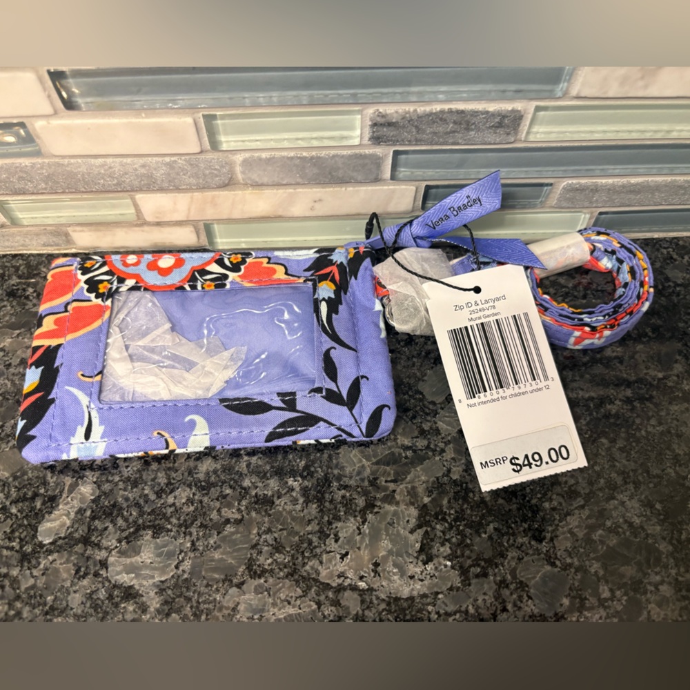 Vera Bradley Zip ID with Lanyard Mural Garden
